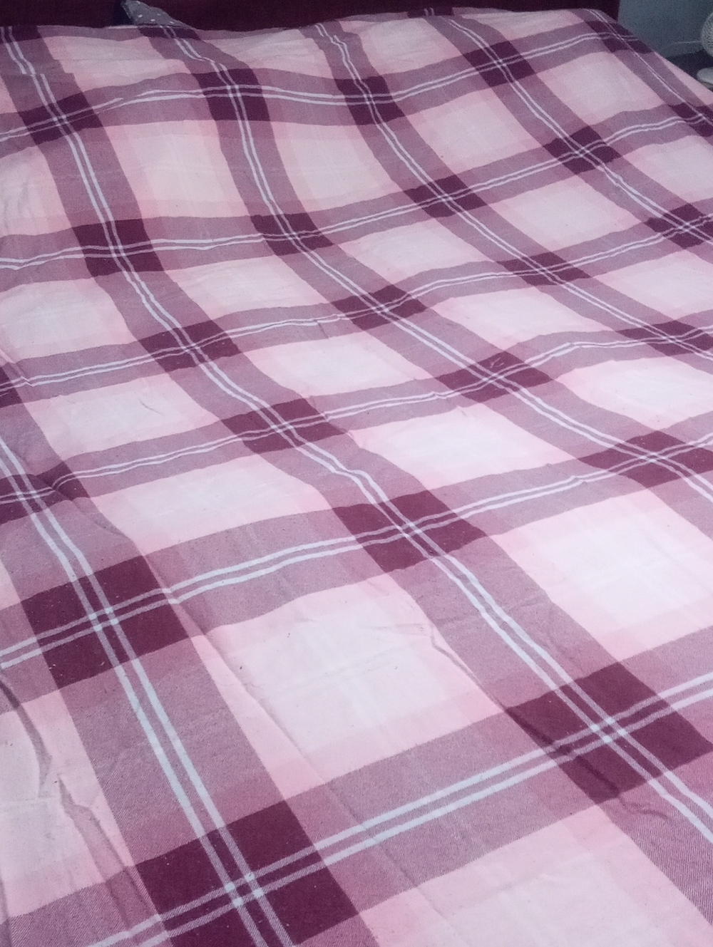 Plaid Pink and Maroon Flannel Sheet Set
